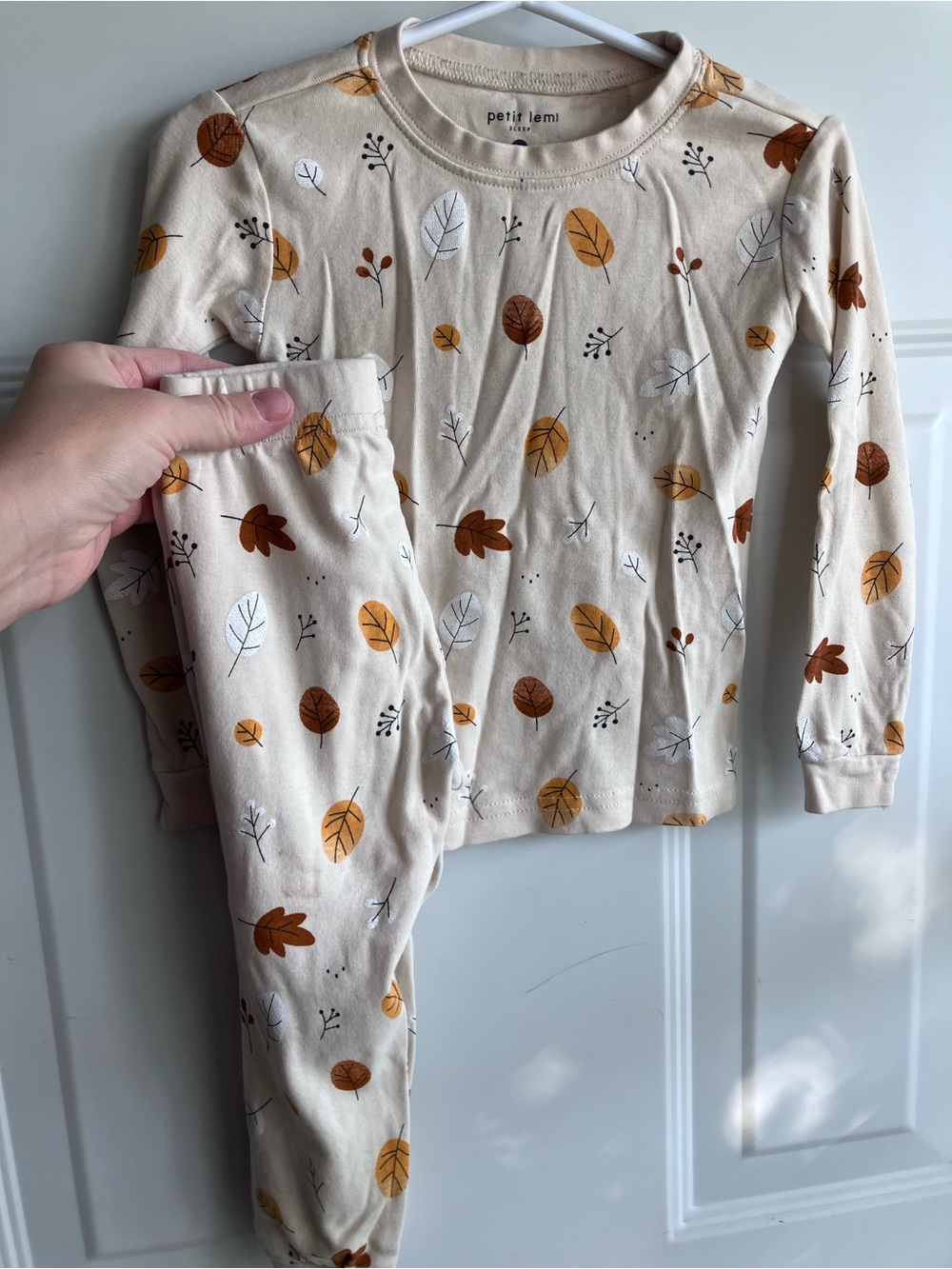 Petit Lem fall leaves tan orange brown white pyjama set 2T